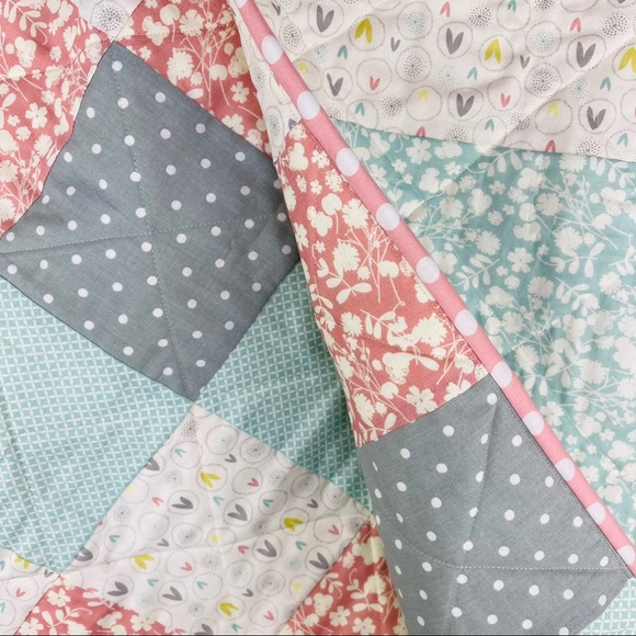 Handmade Easter / Spring Quilt Dusty Rose Blue Polka Dot Nursery Baby Bedding - Picture 1 of 11